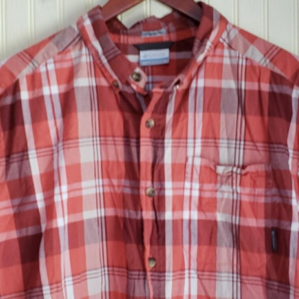 Columbia Shirt Mens Large Orange‎ Plaid Short Sleeve Button Up Cotton Casual